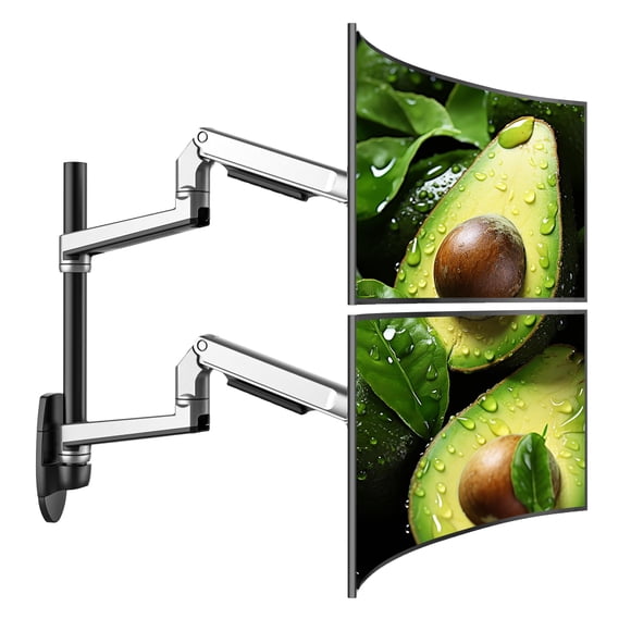 ErgoUnion Dual Monitor Wall Mount for Flat/Curved Monitor up to 38"" Within 25lbs Full Motion Adjustable Computer Monitor Wall Mount 75x75/100x100mm VESA Wall Mount Monitor Arm for 2 Monitors Silve
