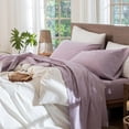thumbnail image 1 of Bedding Sheet Set Washed Cotton Linen Like Textu Breathable Durable Soft Comfy (Dark Orange Queen), 1 of 6