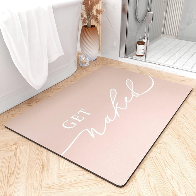 Super Absorbent Bath Mat 17" x 24" Pink Ultra Thin NonSlip Bathroom Rugs with Rubber Backing Fits Under Door QuickDry & Super Absorbent Layer Add a Pop of Color to Your Bathroom