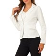thumbnail image 4 of INSPIRE CHIC Women's Notched Lapel Button Up Long Sleeve Washed Denim Jacket S White, 4 of 7
