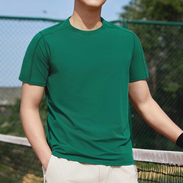 Styesk T Shirts for Man Solid-Color Casual Elastic Sports Short Sleeved Round-Neck Blouses