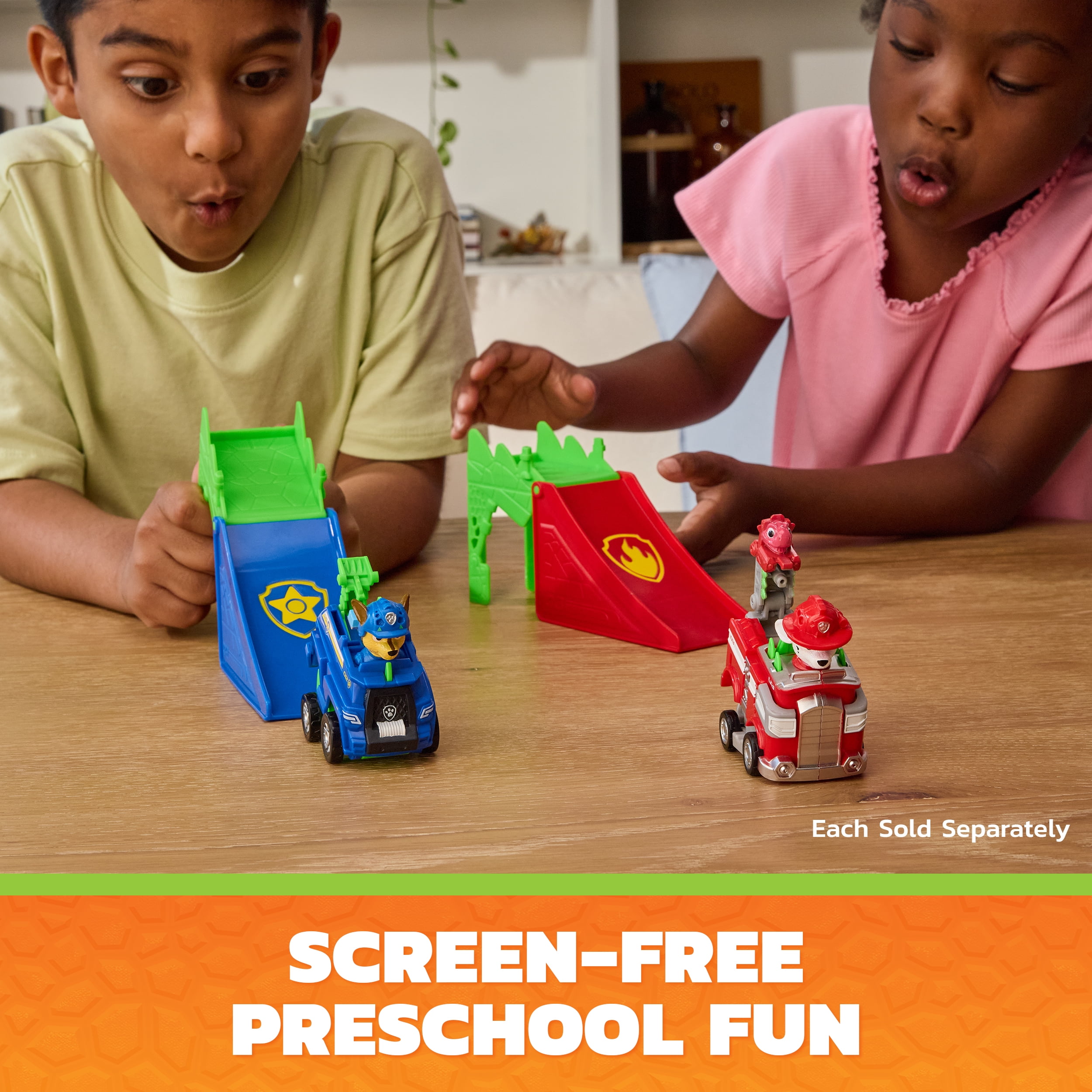 PAW Patrol: The Dino Movie, Rubble Jump Shift Racers with Transforming Flip Action Construction Vehicle, Preschool Toys for Girls & Boys Ages 3+