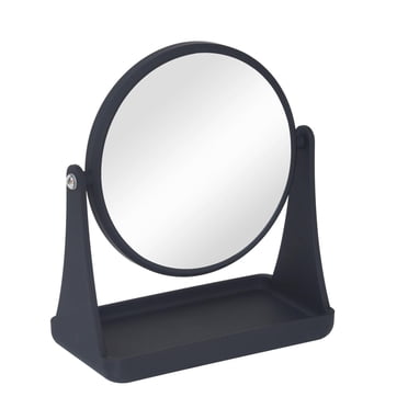 Miroir de courtoisie double face noir Soft Touch de Mainstays, 1 miroir de courtoisie avec cadre en plastique et plateau en plastique, grossissement 1x et 3x