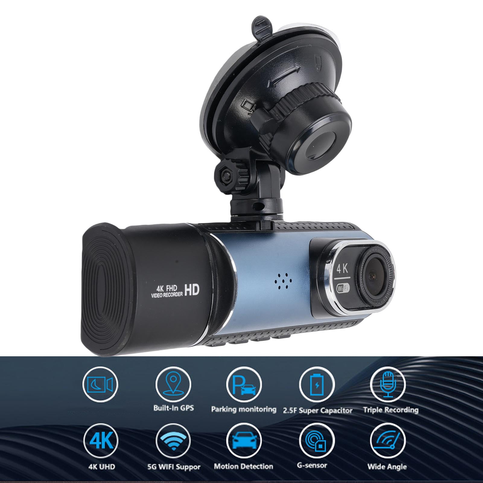 Dash Cam, WiFi 3 Lens Front and Rear Dash Cam with APP for Car