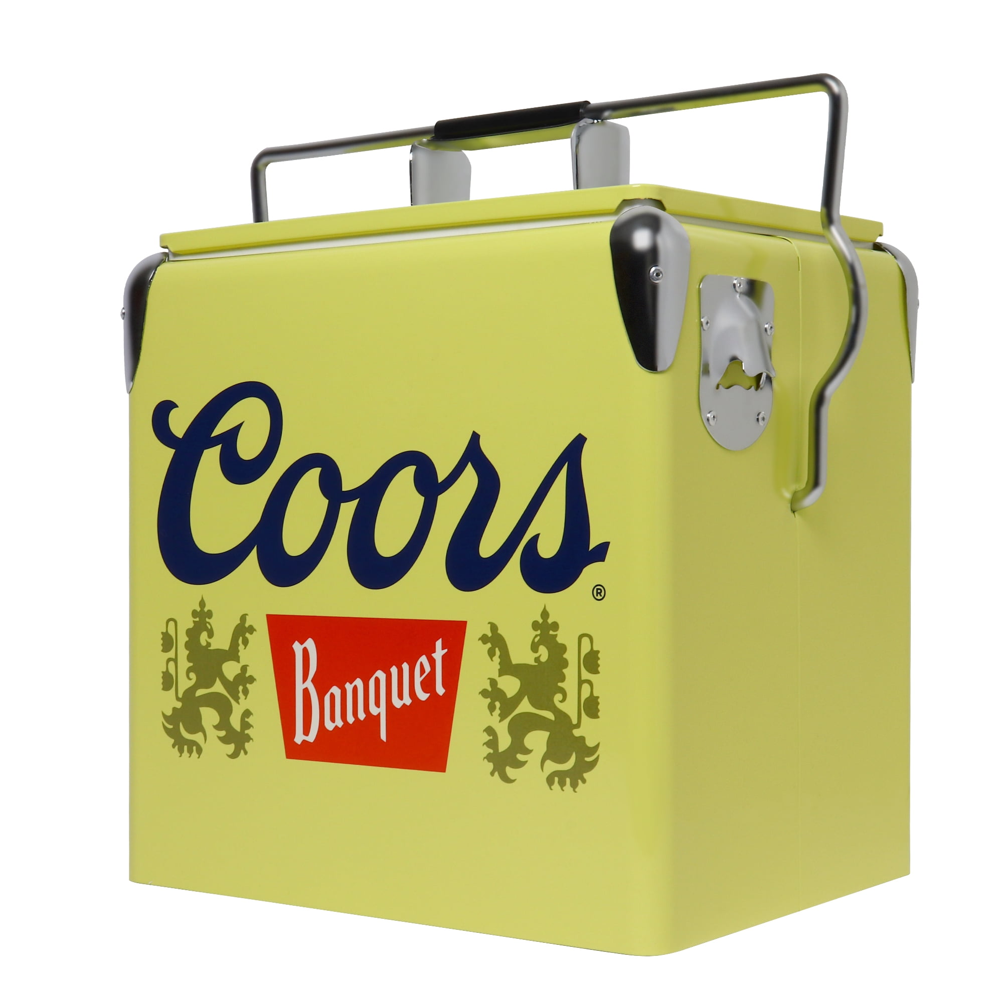 Coors Banquet 14-Quart Retro Ice Chest Cooler with Bottle Opener, 13L, Yellow/Silver