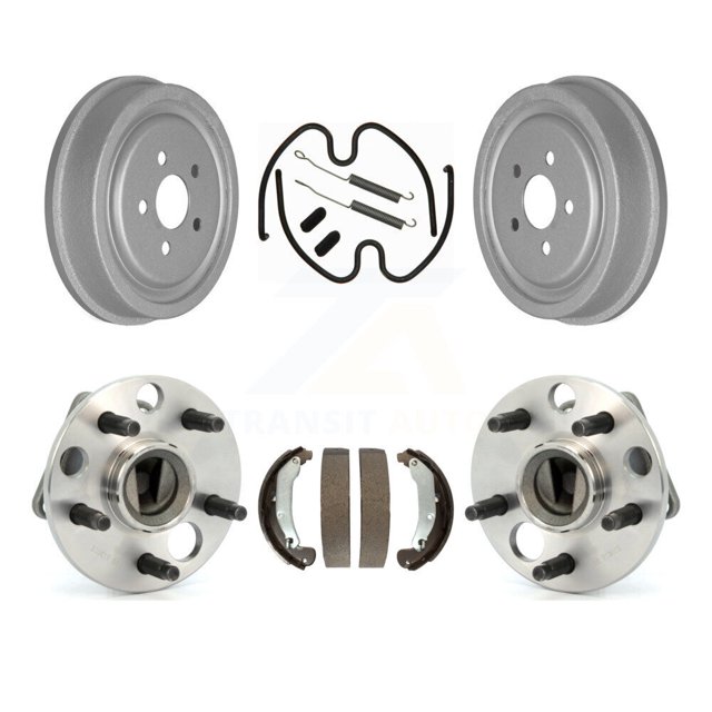 Transit Auto Rear Coated Brake Drum Shoe Hardware and Wheel Hub Bearing Assembly Kit for Car 2003-2005 Pontiac Sunfire Chevrolet Cavalier Non-ABS - Left Right Side (Driver Passenger) K7D-100034