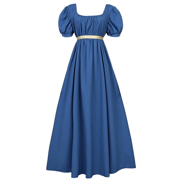 Robes Regency pour Femmes avec Ceinture en Satin, Manches Bouffantes à Volants, Taille Empire, Robe de Soirée Cosplay L