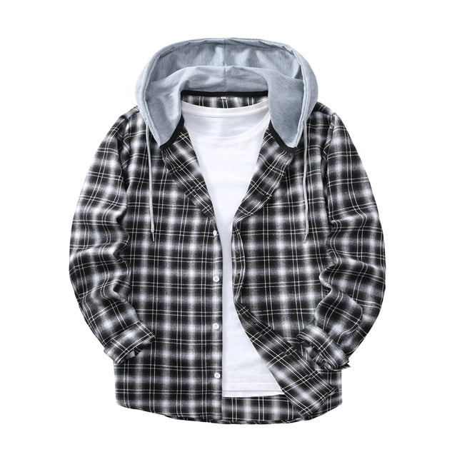 Ceisia Chemise à Capuche à Manches Longues pour Homme, Décontractée, à Carreaux Patchwork, Boutonnée, Cadeau