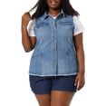 thumbnail image 1 of GRACE & GRANDEUR Gilet de Mode pour Femme Grande Taille Ourlet Brut Veste en Denim Sans Manches, 1 of 6