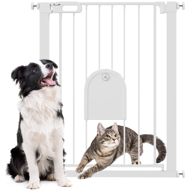 PawHut 30"-32" Extra Wide Pet Gate Barrier with Small Door, 35"H, White