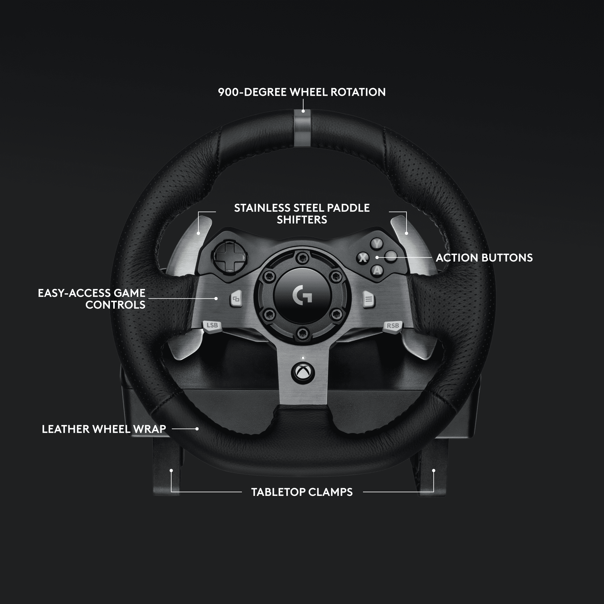 Ensemble Logitech G920 SE Racing: volant de course et pédalier G920 Driving Force, retour de force + levier de vitesse Driving Force - pour Xbox X|S, Xbox One, PC, Mac - Noir