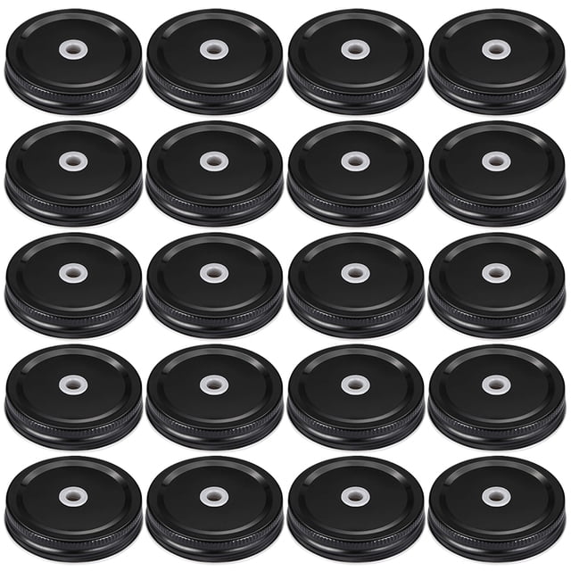 20 Pcs Couvercles de Pots Mason à Ouverture Régulière Couvercles de Scellage en Fer-Blanc avec Trous pour Paille