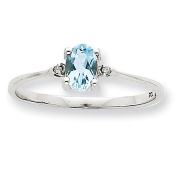 10K White Gold Polished Geniune Diamond & Aquamarine Birthstone Ring