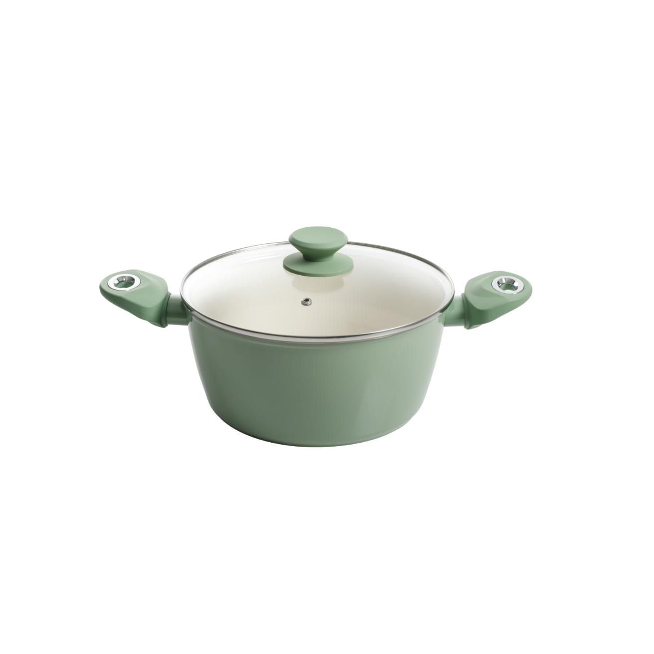 Gibson Plaza Café Batterie de cuisine 7 pièces en aluminium Menthe avec poignée en bakélite douce au toucher