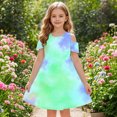 thumbnail image 5 of Économies de Printemps/été! HVOBTTY Robe Confortable à Manches Courtes pour Fille, Robe Quotidienne Sans Manches Extensible, Robe Trapèze Tournoyante, Patineuse, Récital d'École, Robe à Manches Courtes à Col Rond, Vert, 3 Ans, 5 of 5