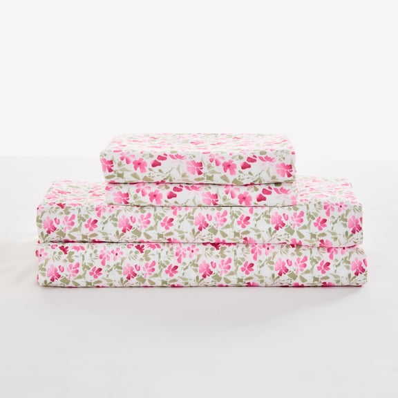 Gogreen Ensemble de Draps Très Grand 4 Pcs à Poches Profondes Convient à 16 Pouces, Microfibre Respirante Douce Ensemble de Draps Format Très Grand, Ensemble de Draps Style Hôtel, Cadeau pour Femmes, Hommes - Grand Motif Floral