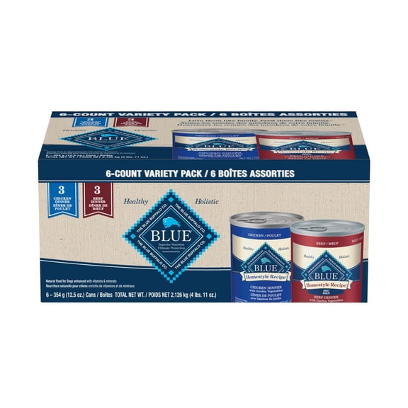 Blue Buffalo Homestyle Recipe Adult Wet Dog Food, Chicken and Beef Dinner Variety Pack