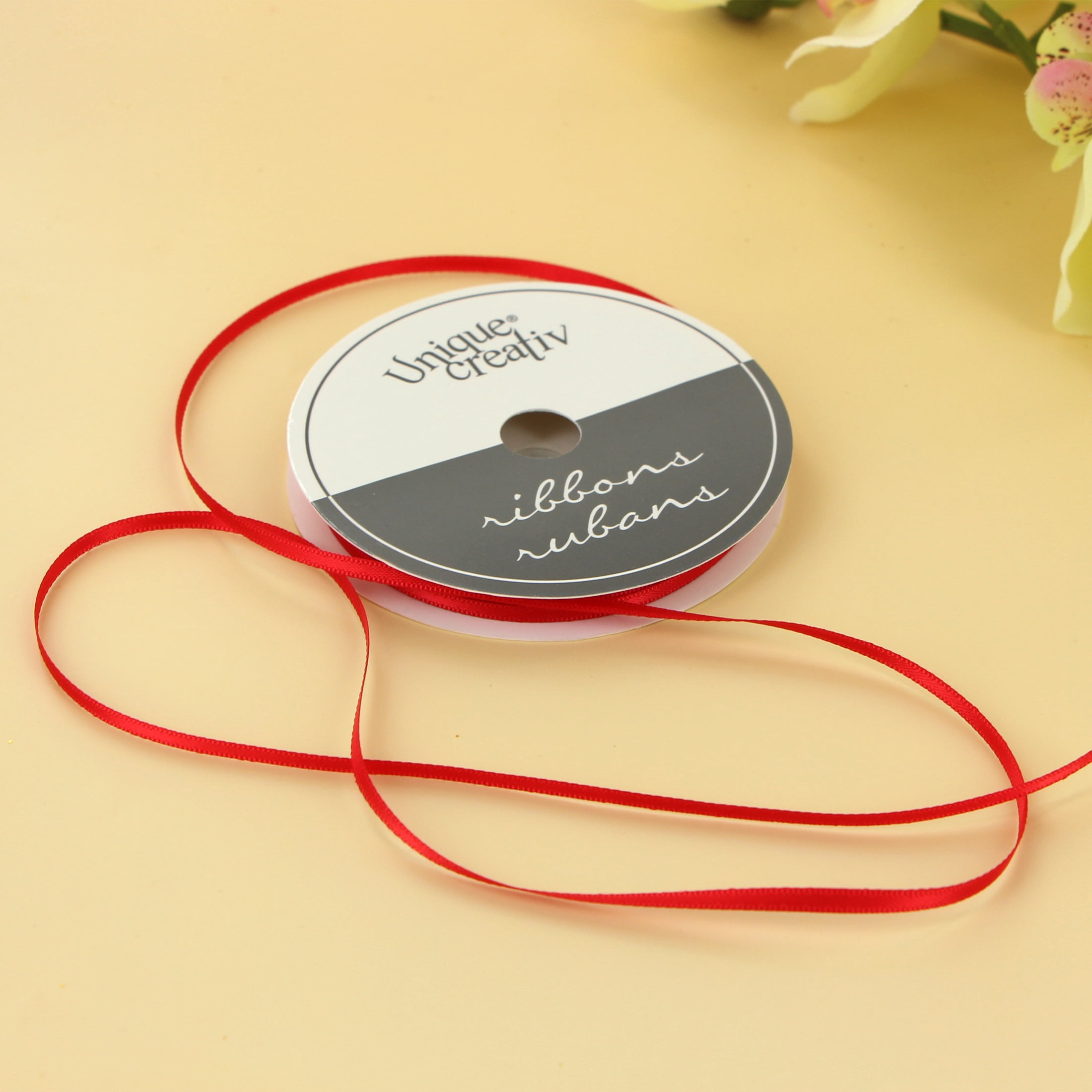 UNIQUE CREATIV Ribbon, Red, 100% Polyester, 3 mm × 9.1 m, 1 pc