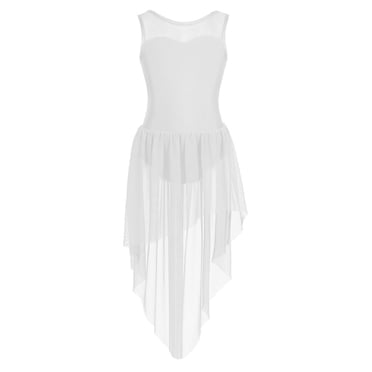 Haitryli Robe de Danse Lyrique pour Filles Sans Manches à Dos Découpé Justaucorps de Gymnastique Jupe Asymétrique Blanche 12