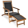 thumbnail image 2 of Costway Chaise Longue Pliante en Rotin pour Patio, Cadre en Bois avec Repose-Pieds Rétractable, 2 of 8