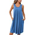 thumbnail image 1 of Dvkptbk Robe d'Été de Plage pour Femme 2024 Décontractée à Col Rond à Manches Courtes Robe Débardeur Mini Robes Fluide à Volants Boho Robe Soleil avec Poches P-2TG, 1 of 7