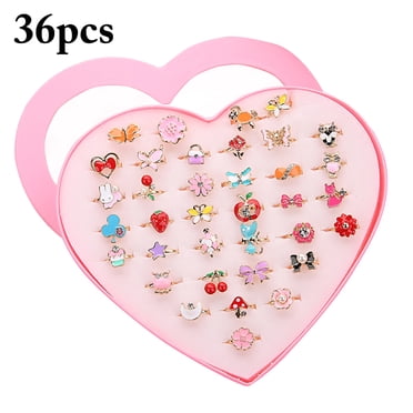 36 Pcs Bague pour Enfant Mignonne Dessin Animé Ajustable Bague Bijou Bague en Alliage pour Filles