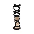thumbnail image 2 of BLISSFUL STEP Women's Sandals Solid Color Mid Block Heels Lace up Sandals Black 8, 2 of 8