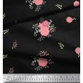 thumbnail image 3 of Soimoi Tissu en Poly Georgette Noir Feuilles & Roses Imprimés Floraux au Mètre 52 Pouces de Large, 3 of 3