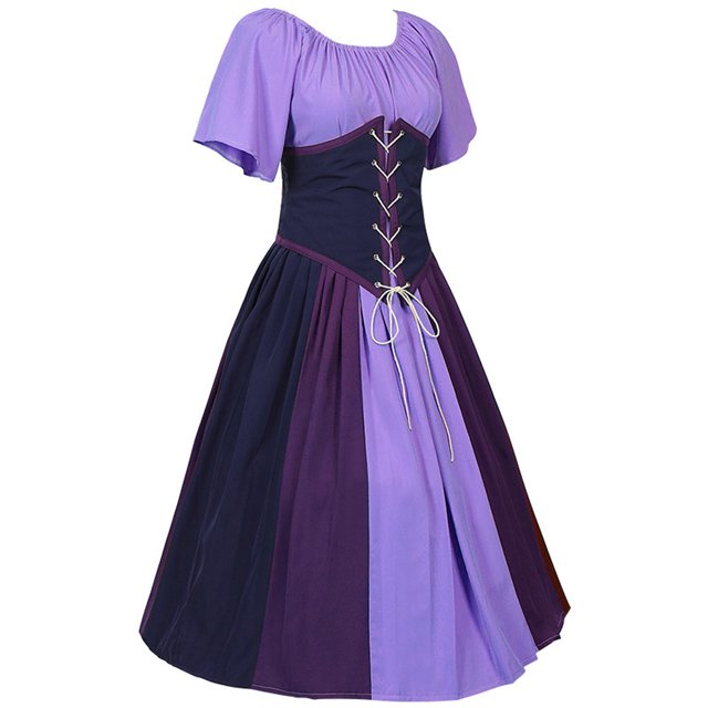 Pisexur Robe Corset en Coton pour Femmes, Costume Médiéval Renaissance, Robe de Cocktail Plissée à Col Rond, Robe Tunique à Cordon, Robes Maxi à Manches Courtes d'Automne