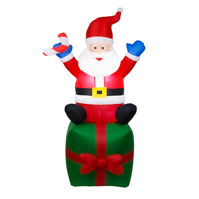 ft. Christmas Inflatable Santa Claus Waterproof 6 LED Lights Giant Inflatable Santa Gift Box with Floor Stakes and Ropes for Lawn Yard Garden Holiday Christmas Decoration