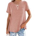thumbnail image 2 of Innerwin T-Shirt Col en V Femmes Hauts Plage Couleur Unie Tee Ample Rose P, 2 of 7