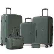 5 Piece Hardside Luggage Set: 28 Inch Spinner Suitcase, 24 Inch Rolling Luggage, 20" Carry-On Suitcase, Toiletry Kit & Expandable Tote Bag