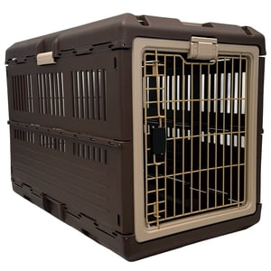 Mirapet Pet Transporteur & Crate, Kennel collapsible pour grands chiens ou chats, 35", Marron/Beige