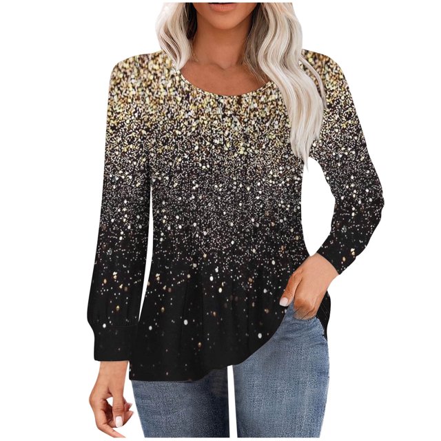 HKEJIAOI Tunique à Manches Longues Bouffantes pour Femmes Blouses Plissées Décontractées Col Rond T-Shirts Mode Automne 2024 2TG
