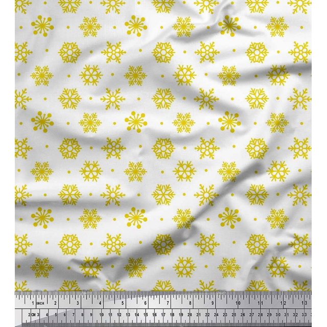 Soimoi Poly Georgette Fabric Dot & Snow Flakes Floral Printed Fabric 1 Yard 52 Inch Wide