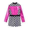 thumbnail image 4 of Hansber Justaucorps de Pilote de Course pour Filles Halloween Enfants Coureur Combinaison Courte Justaucorps à Imprimé Damier Rose Vif 6, 4 of 7