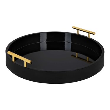 Kate and Laurel Lipton Plateau Rond Moderne, Diamètre de 15,5 Pouces, Noir et Or, Plateau d'Accent Décoratif pour Rangement et Présentation