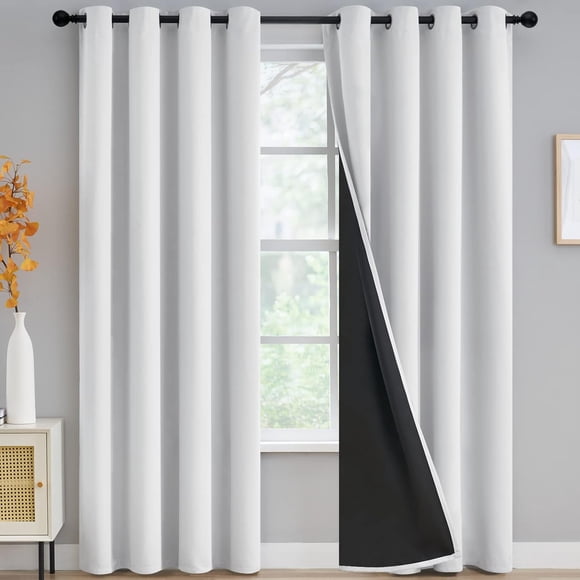Rideaux Occultants 100 % pour Chambre, Longueur 84 Pouces, Panneaux Bloquant Totalement la Lumière avec Endos Noir, Panneaux à Oeillets Unis Isolés Thermiquement pour Salon, 52l X 84h, Crème, 2 Panneaux