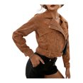 thumbnail image 4 of FOCUSNORM Women’s Juniors Solid Color Corduroy Long Sleeve Short Style Zipper Coat, 4 of 7