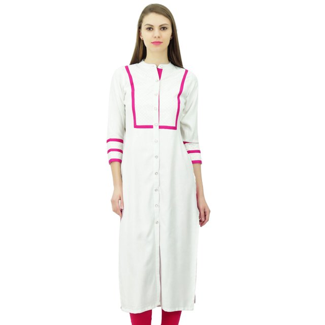 Phagun Kurta Tunique Droite en Rayonne pour Femmes, Kurti à devant Ouvert, Col Mandarin, Haut Indien