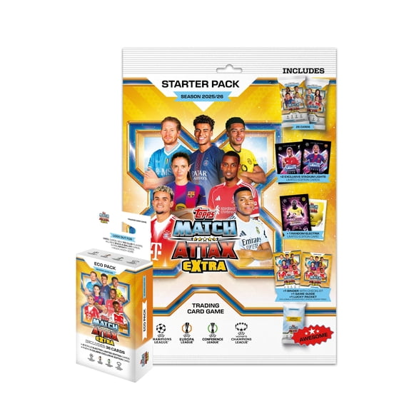 2025-26 Topps Match Attax Extra UEFA Champions League Cards - Eco Blaster & Starter Pack Set (Album, 62 Cards + 5 LE)