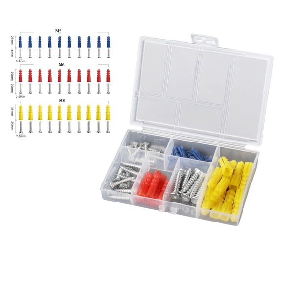 MYG 60PCS Plastic Self Drilling Ribbed Drywall and Wall Anchors with Screws M5 M6 M8