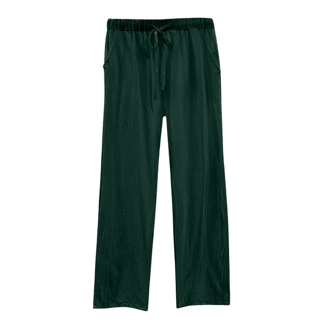 Plebaso Womens Wide Leg Pants Drawstring Casual Plain Pants Summer Lightweight Beach Trousers with Pockets