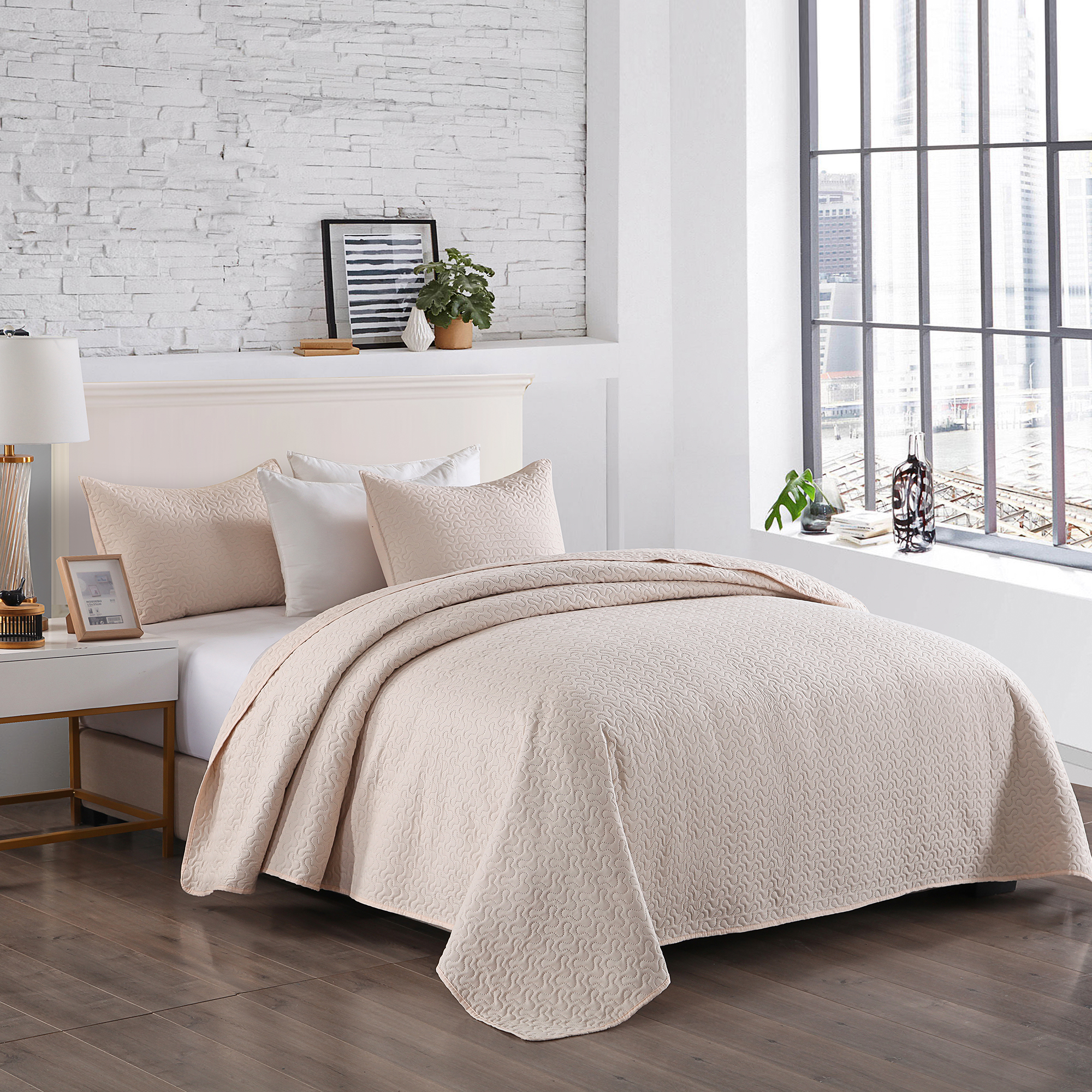 JML Quilt Set King 3 Piece Coverlet, Microfiber Embossed Bedspread With 2 Shams,92"x104"