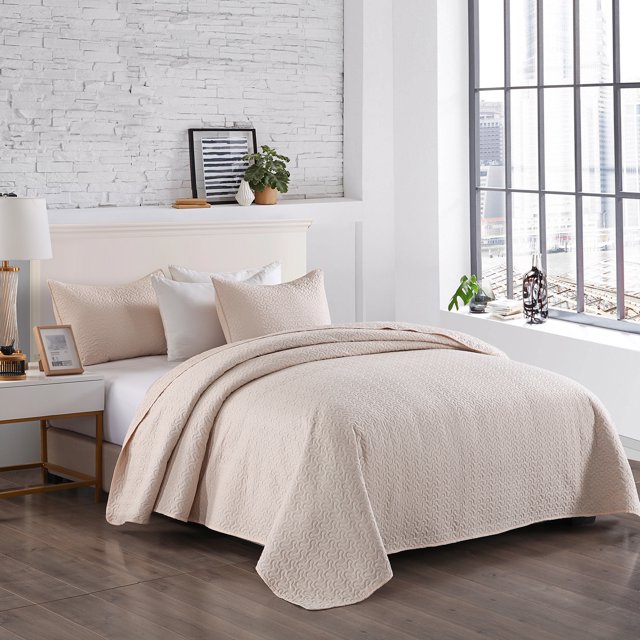 JML Quilt Set King 3 Piece Coverlet, Microfiber Embossed Bedspread With 2 Shams,92"x104"