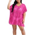 thumbnail image 2 of Pisexur Robe à Manches Courtes à Col en V pour Femme, Robe de Plage Unie à Manches Courtes avec Empiècements Ajourés, Chemise de Couverture Surdimensionnée, Robe à Manches Courtes pour Femme, Jupe pour Femme, 2 of 4