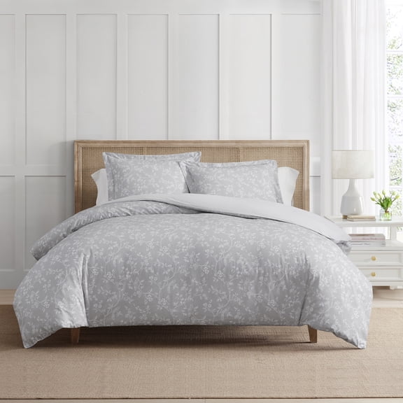 Martha Stewart Everyday 3-Piece Reversible French Bird Cotton Duvet Cover Set, Double/Queen