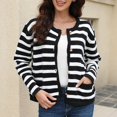 thumbnail image 2 of Women‘s Striped Cardigan Sweater Trendy Long Sleeve Button Down Crewneck Knit Cardigans, 2 of 8