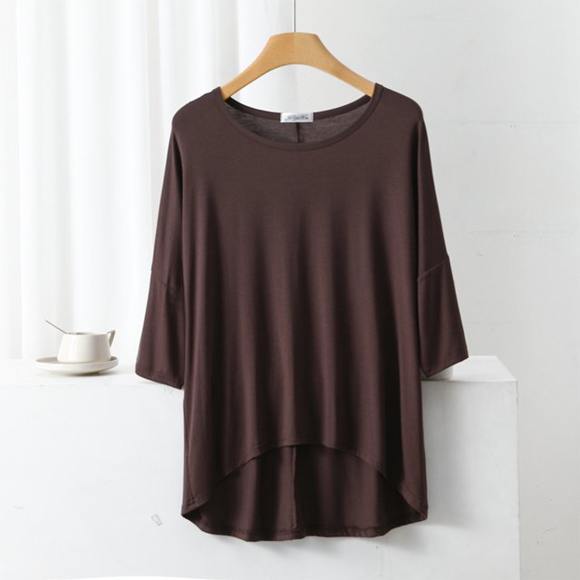 AherBiu T-Shirts pour Femmes à Col Rond, T-Shirts de Pyjama Amples, Été, Légers, Doux, Tunique à Manches Courtes, Hauts, Couleur Unie