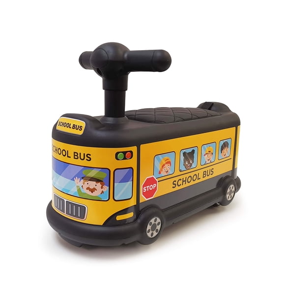 Voltz Toys Autobus Scolaire à Chevaucher Voiture Pousse-Pousse pour Enfants et Tout-Petits - Jouet à Glisser du Pied au Sol avec Rangement, Klaxon et Dossier - Jaune